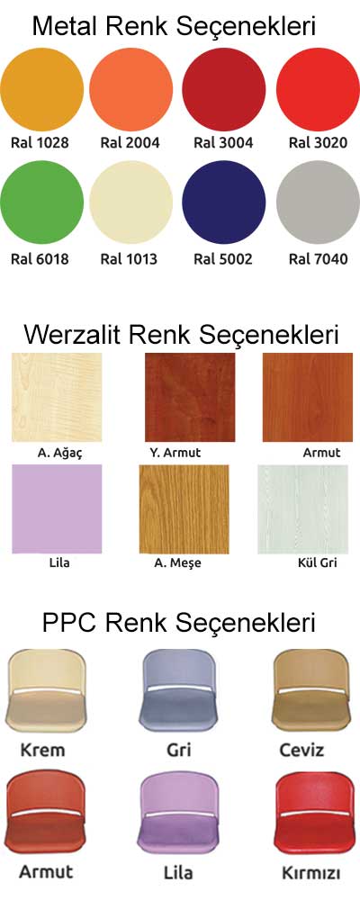 metal renk seçenekleri, werzalit renk seçenekleri, ppc renk seçenekleri